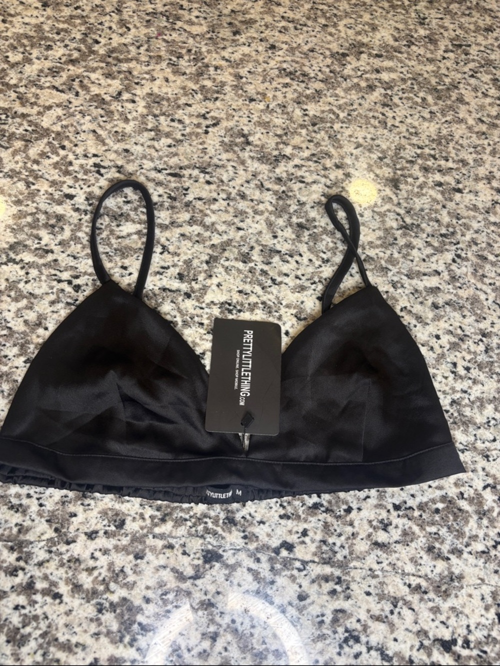 PrettyLittleThing Black Satin Triangle Bralette